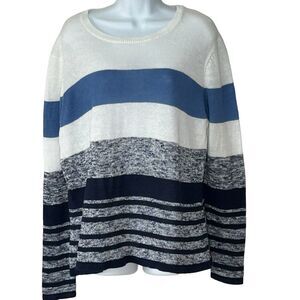 Brooks Brothers Linen Sweater XL Nautical Coastal White Blue Colorblock Light